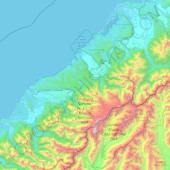 Westland Tai Poutini National Park topographic map, elevation, terrain
