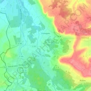 Chaveignes topographic map, elevation, terrain