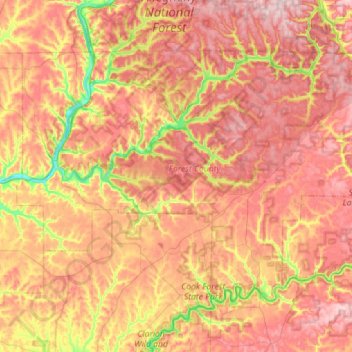 Forest County topographic map, elevation, terrain