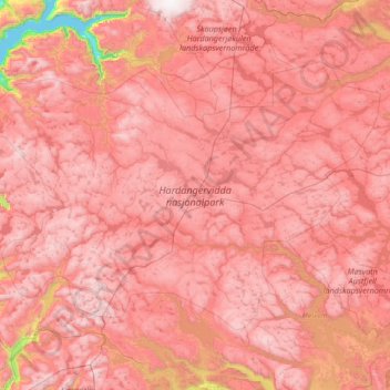 Hardangervidda nasjonalpark topographic map, elevation, terrain