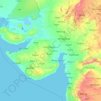 Gujarat topographic map, elevation, terrain