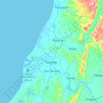 Laoag topographic map, elevation, terrain