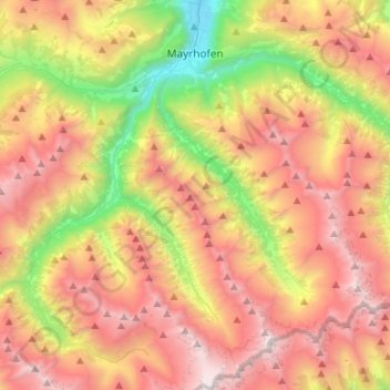 Mayrhofen topographic map, elevation, terrain