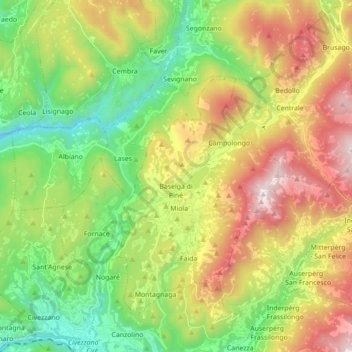 Baselga di Piné topographic map, elevation, terrain