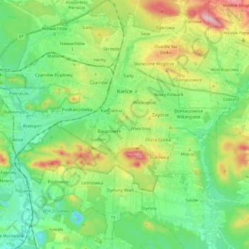 Kielce topographic map, elevation, terrain