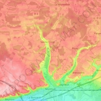 Montluel topographic map, elevation, terrain