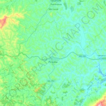 Piraúba topographic map, elevation, terrain
