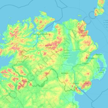 Noord-Ierland topographic map, elevation, terrain