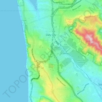 Daly City topographic map, elevation, terrain