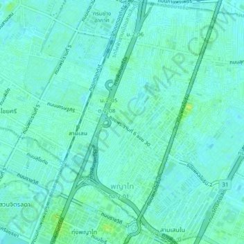 Phaya Thai District topographic map, elevation, terrain
