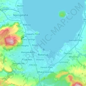 Rotorua topographic map, elevation, terrain