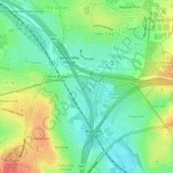 Bustleholm Mill Farm Wood topographic map, elevation, terrain