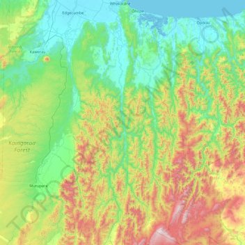 Whakatāne River topographic map, elevation, terrain