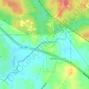 Auburn topographic map, elevation, terrain