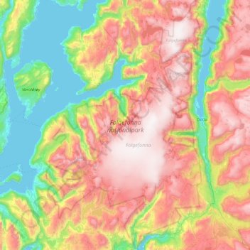 Folgefonna topographic map, elevation, terrain