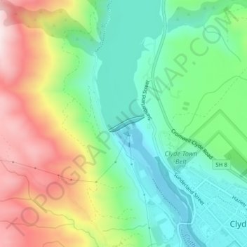 Clyde Dam topographic map, elevation, terrain