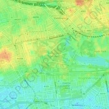 Kensington Gardens topographic map, elevation, terrain