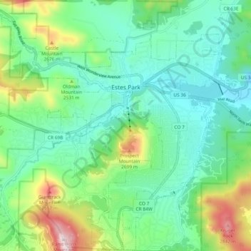 Estes Park topographic map, elevation, terrain