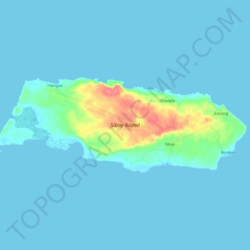 Sibay Island topographic map, elevation, terrain
