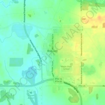 Russell topographic map, elevation, terrain