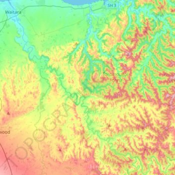 Waitara River topographic map, elevation, terrain