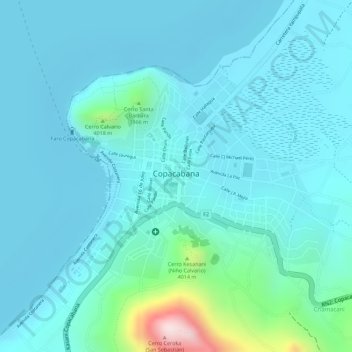 Copacabana topographic map, elevation, terrain