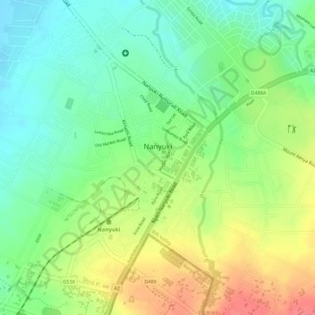 Nanyuki topographic map, elevation, terrain