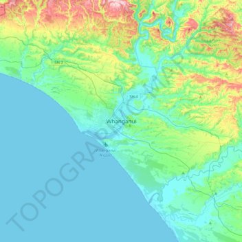Whanganui topographic map, elevation, relief