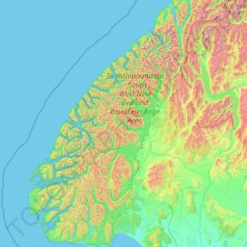 Fiordland National Park topographic map, elevation, relief