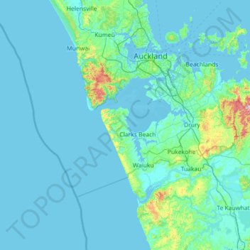 Franklin District Auckland Map Franklin Topographic Map, Elevation, Relief