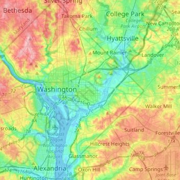 Washington, D.C. topographic map, elevation, relief