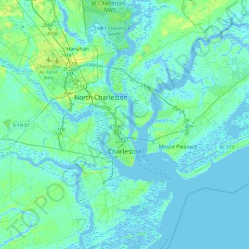 Charleston Sc Elevation Map Charleston Topographic Map, Elevation, Relief