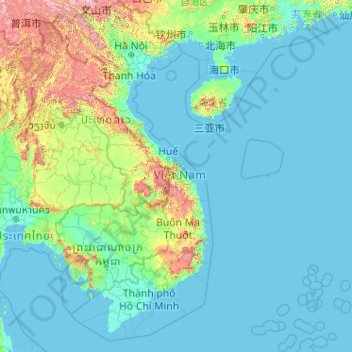 Vietnam topographic map, elevation, relief
