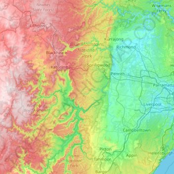 Blue Mountains Topographic Map Blue Mountains National Park Topographic Map, Elevation, Relief