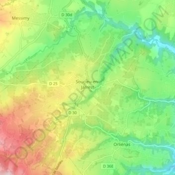 Soucieu En Jarrest Topographic Map Elevation Relief