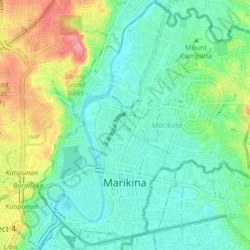 Marikina topographic map, elevation, relief