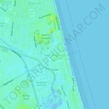 Brighton New Zealand Map New Brighton Topographic Map, Elevation, Relief